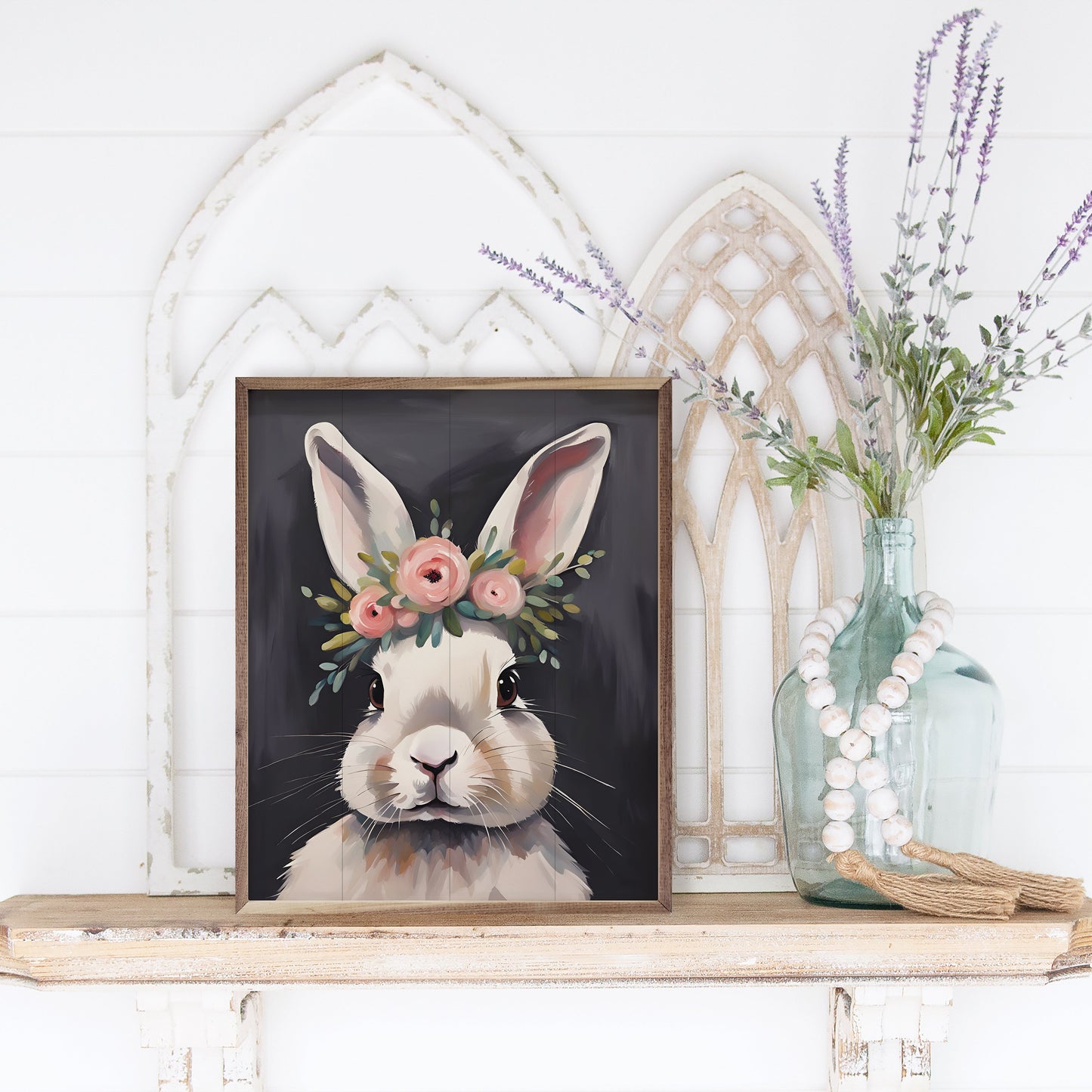 Bunny With Flower Crown Black