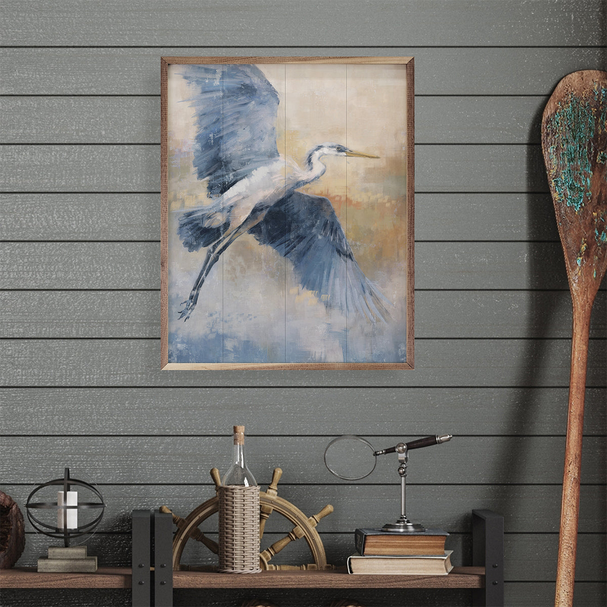 Coastal Heron 3 Flying By Nina Blue