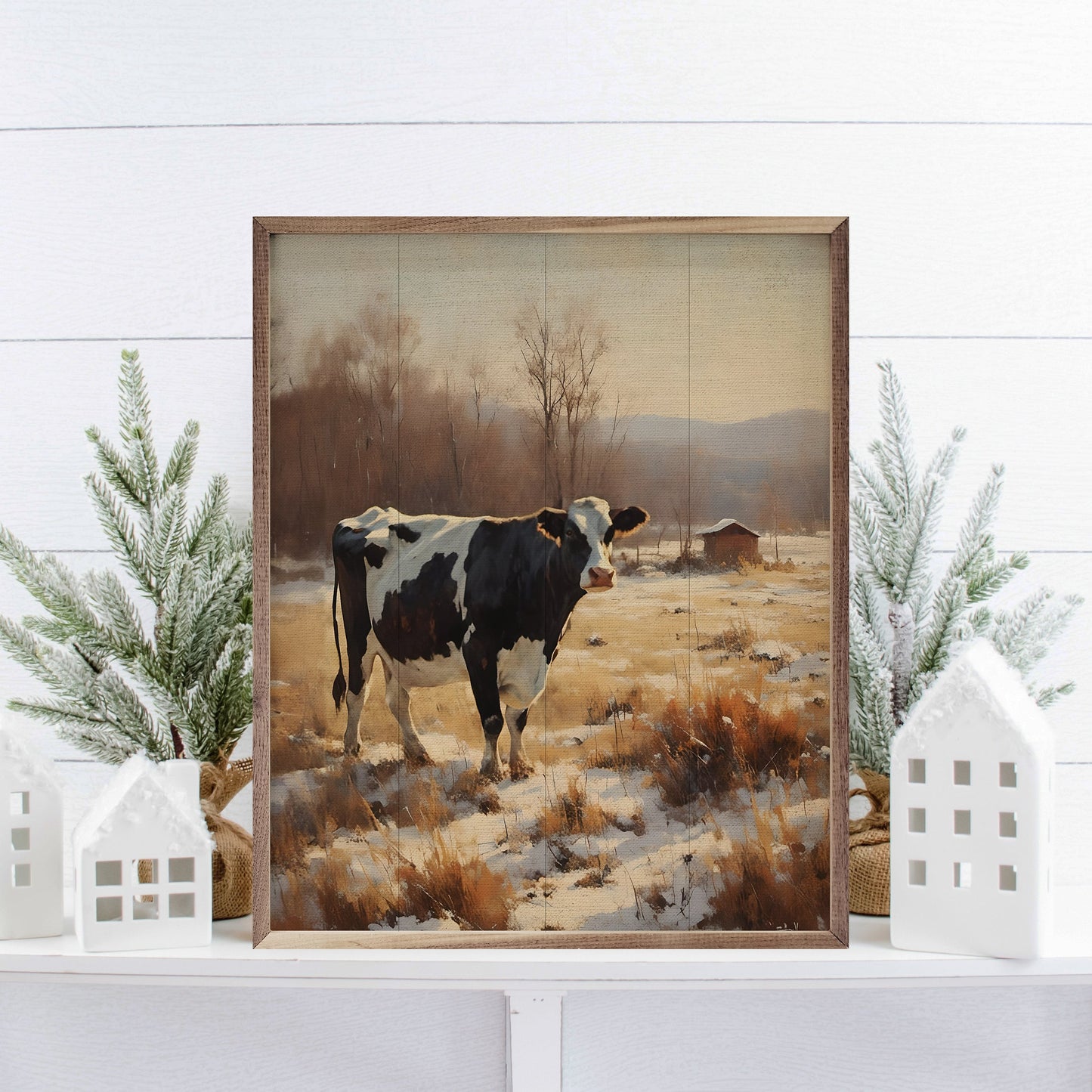 Dairy Cow In Snowy Field