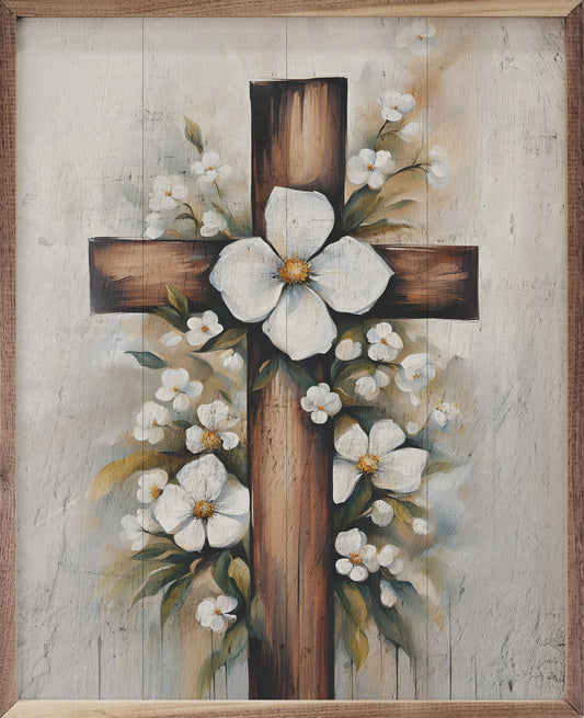 Flowers Behind Cross Whitewash