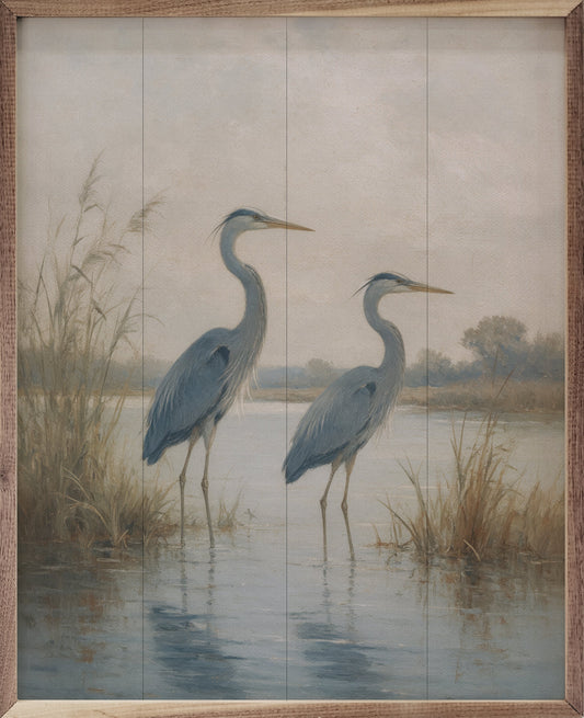 Pair Of Great Blue Herons By The Water