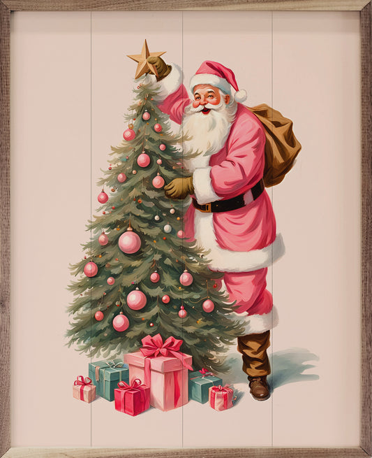 Pink Santa With Christmas Tree White