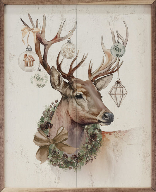 Reindeer With Ornaments And Wreath
