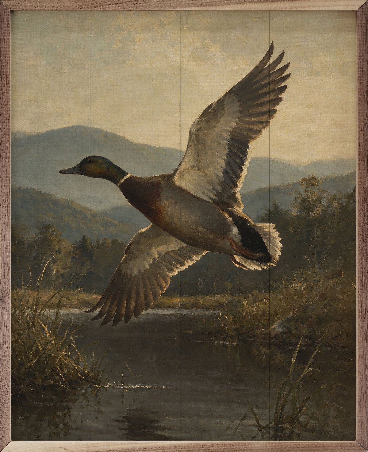 Vintage Flying Mallards Over The Marsh