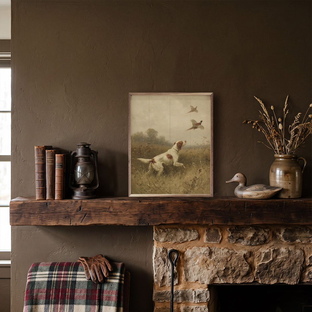 Vintage Hunting Dog Flushing Pheasants