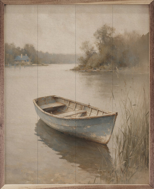 Vintage Rowboat On A Quiet Lake