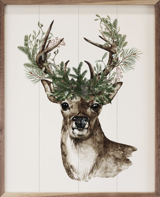 Watercolor Deer Pine Antlers