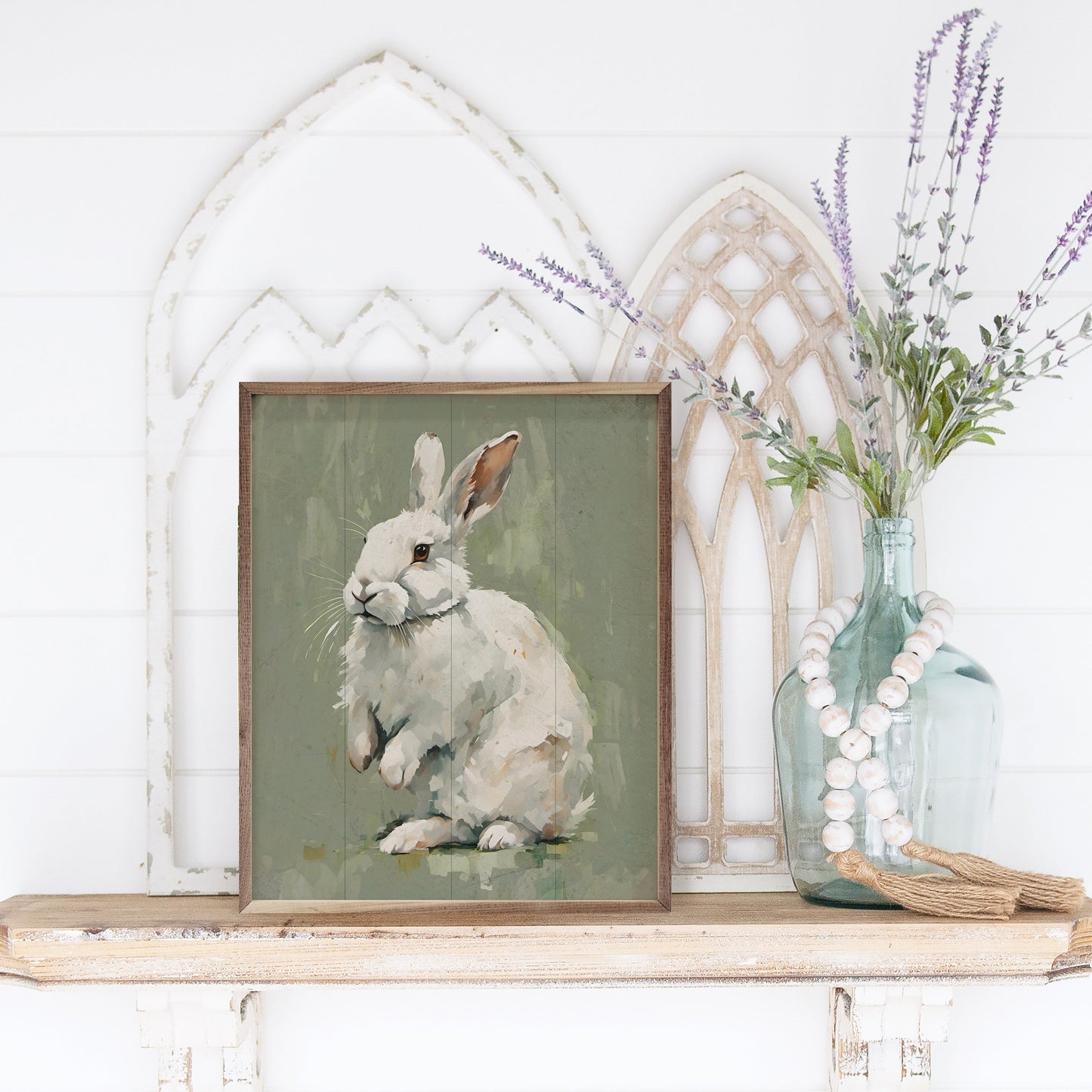 White Bunny On Green