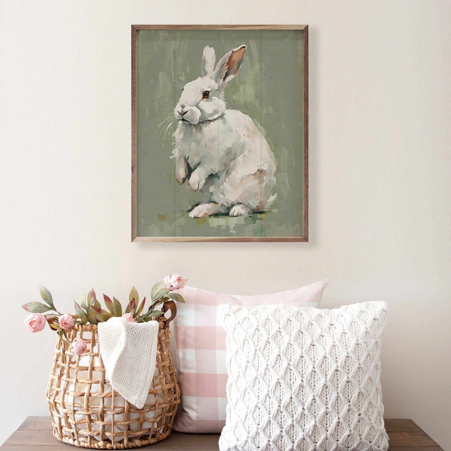 White Bunny On Green