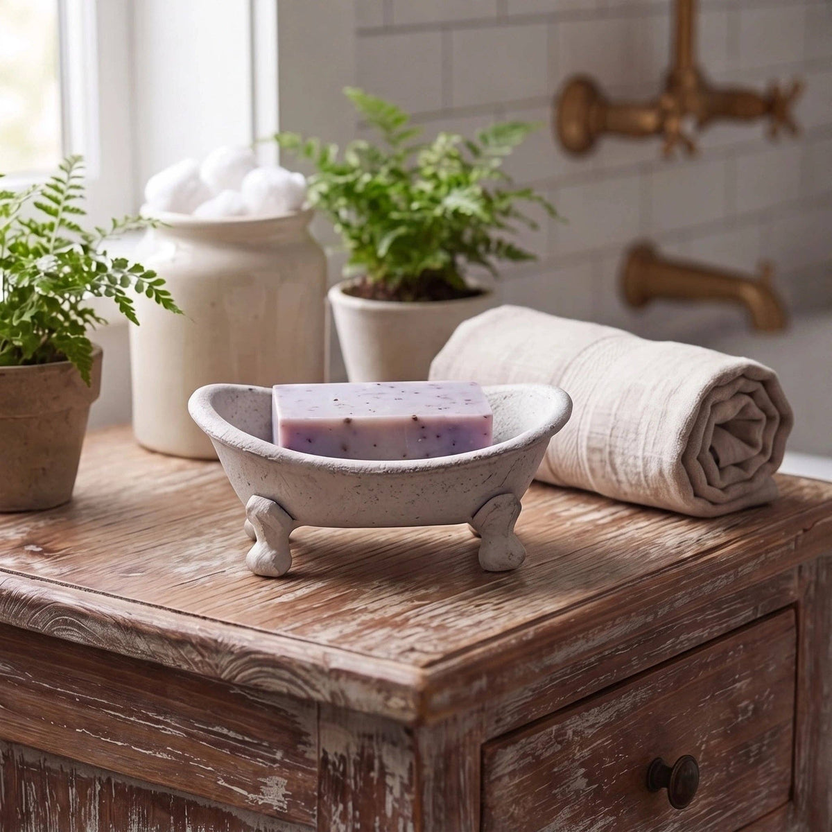 Clawfoot Bathtub Soap Dish, Antique White Cast Iron, 5.5"