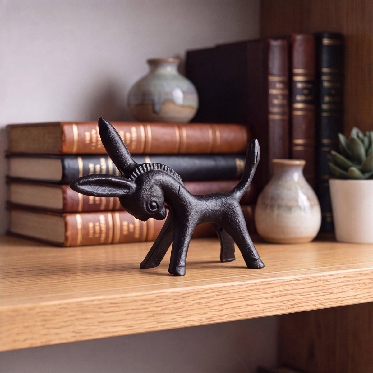 Donkey Paperweight, Black Cast Iron Figurine, 5.2"