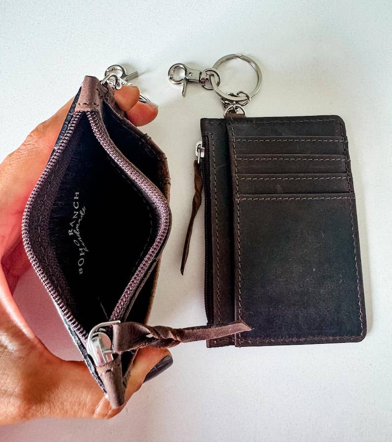 Dark Brown/Pink Longhorn Keychain Wallet