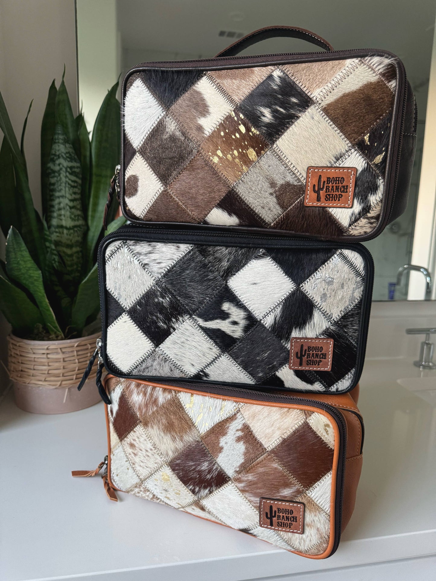 Genuine Leather Cowhide Cosmetic Travel Bag