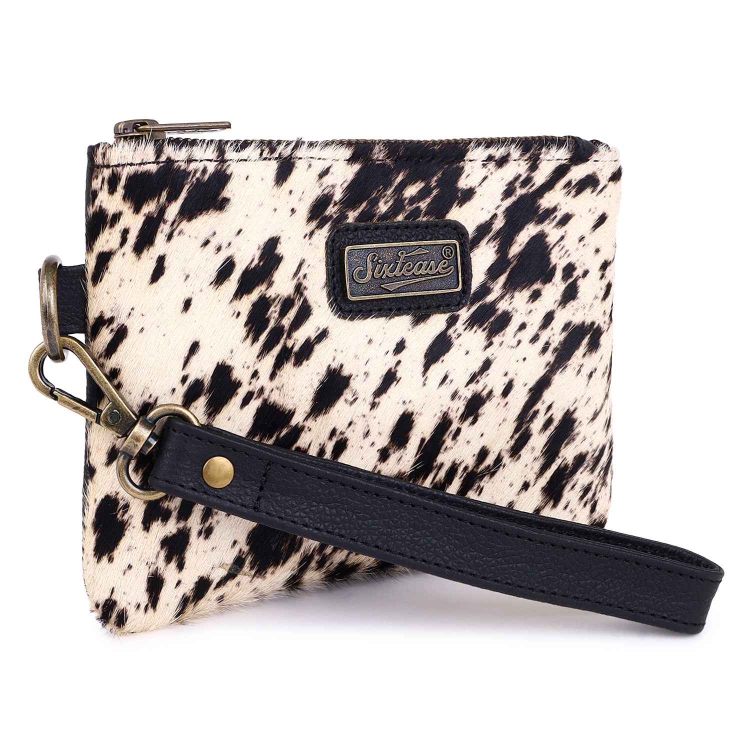 Genuine Leather Black/White Cowhide Wristlet image 1