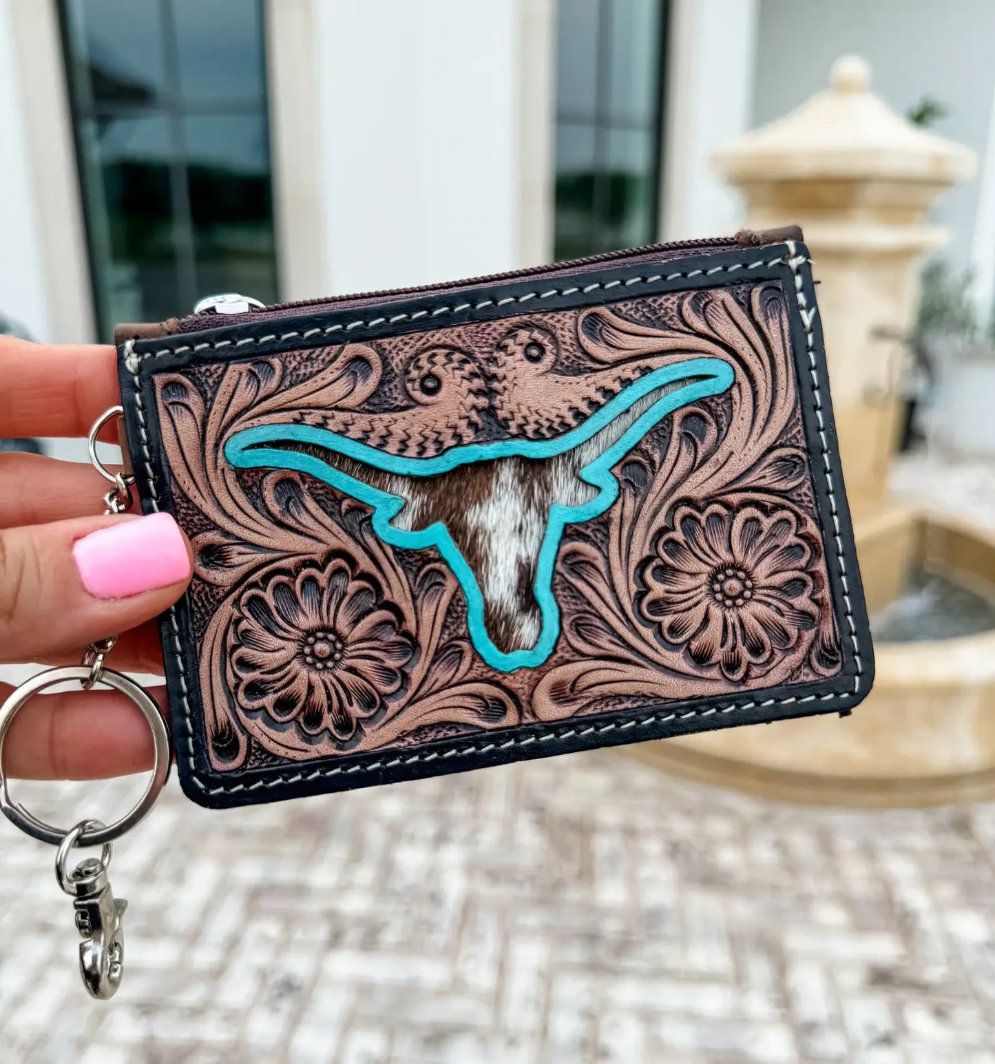 Dark Brown/Turquoise Longhorn Keychain Wallet