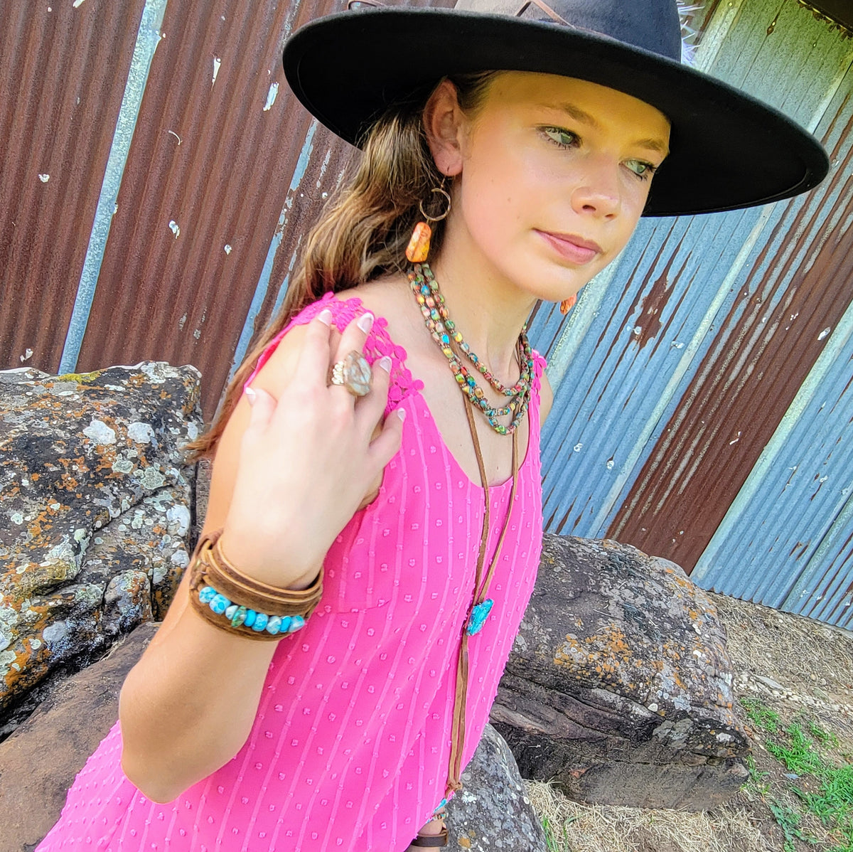 Triple Strand Layered Boho Multi Regalite Necklace 264r