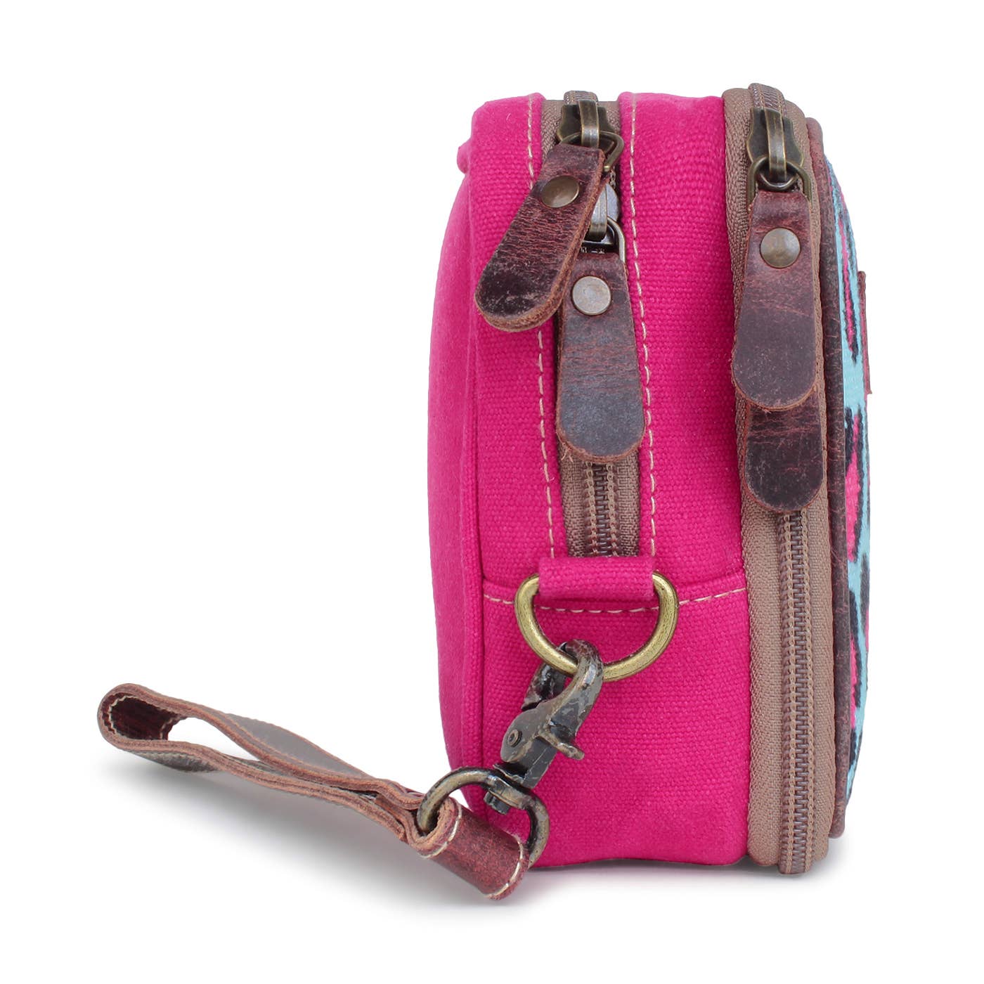 Pink Leopard Up-cycled Canvas & Genuine Leather Wristlet