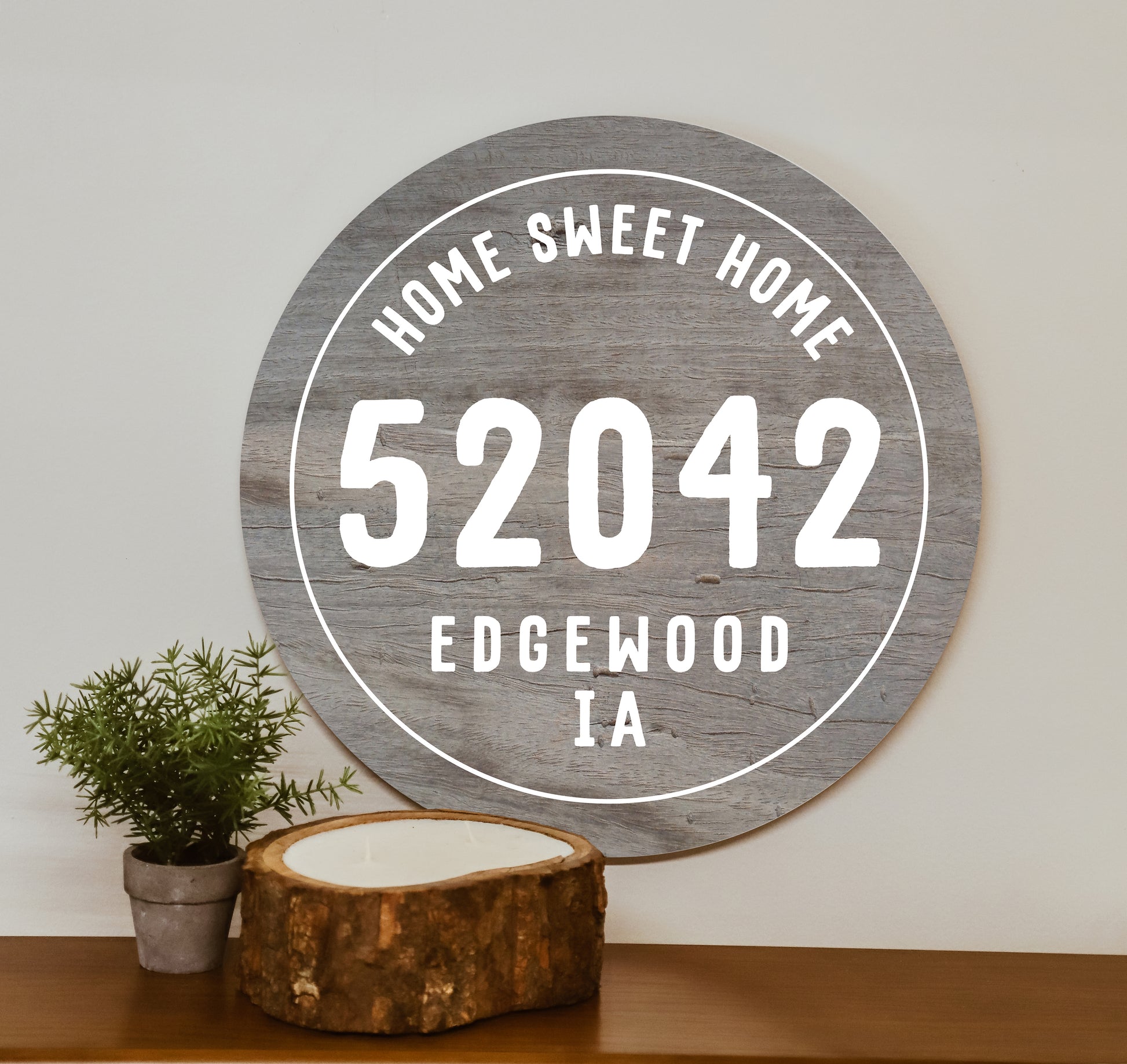 Personalized Zip City State Home Sweet Home Gray Circle image 0