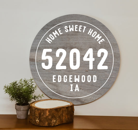 Personalized Zip City State Home Sweet Home Gray Circle image 0