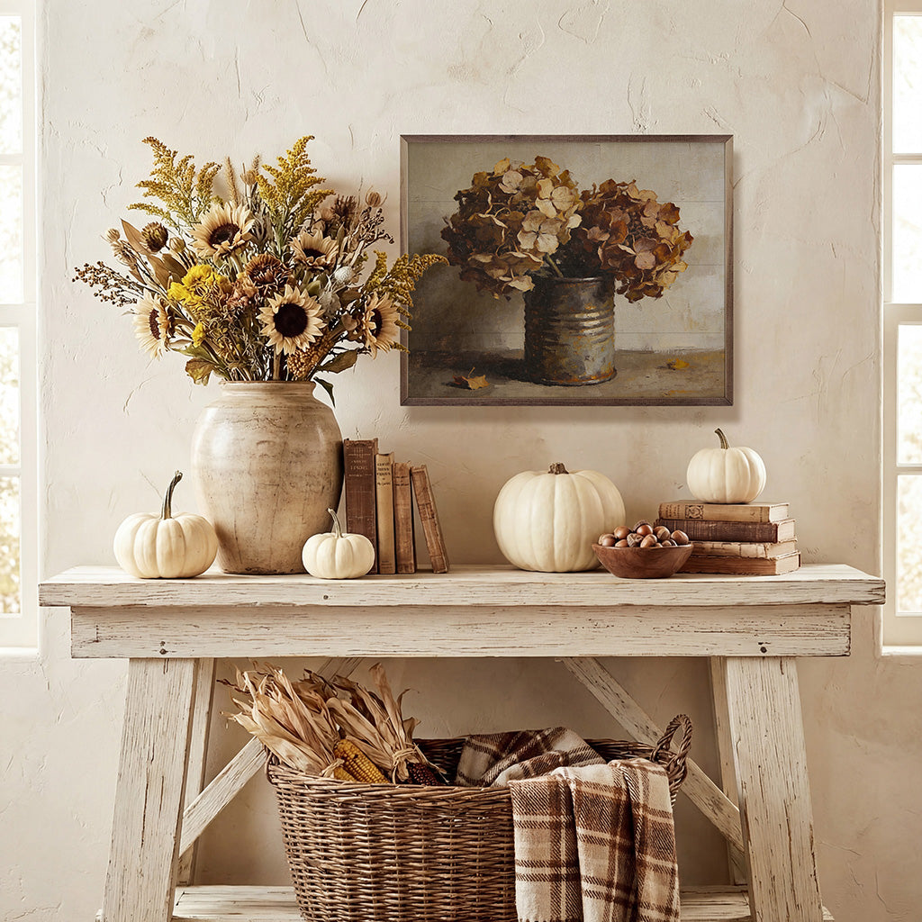 Autumn Hydrangeas In Rustic Tin