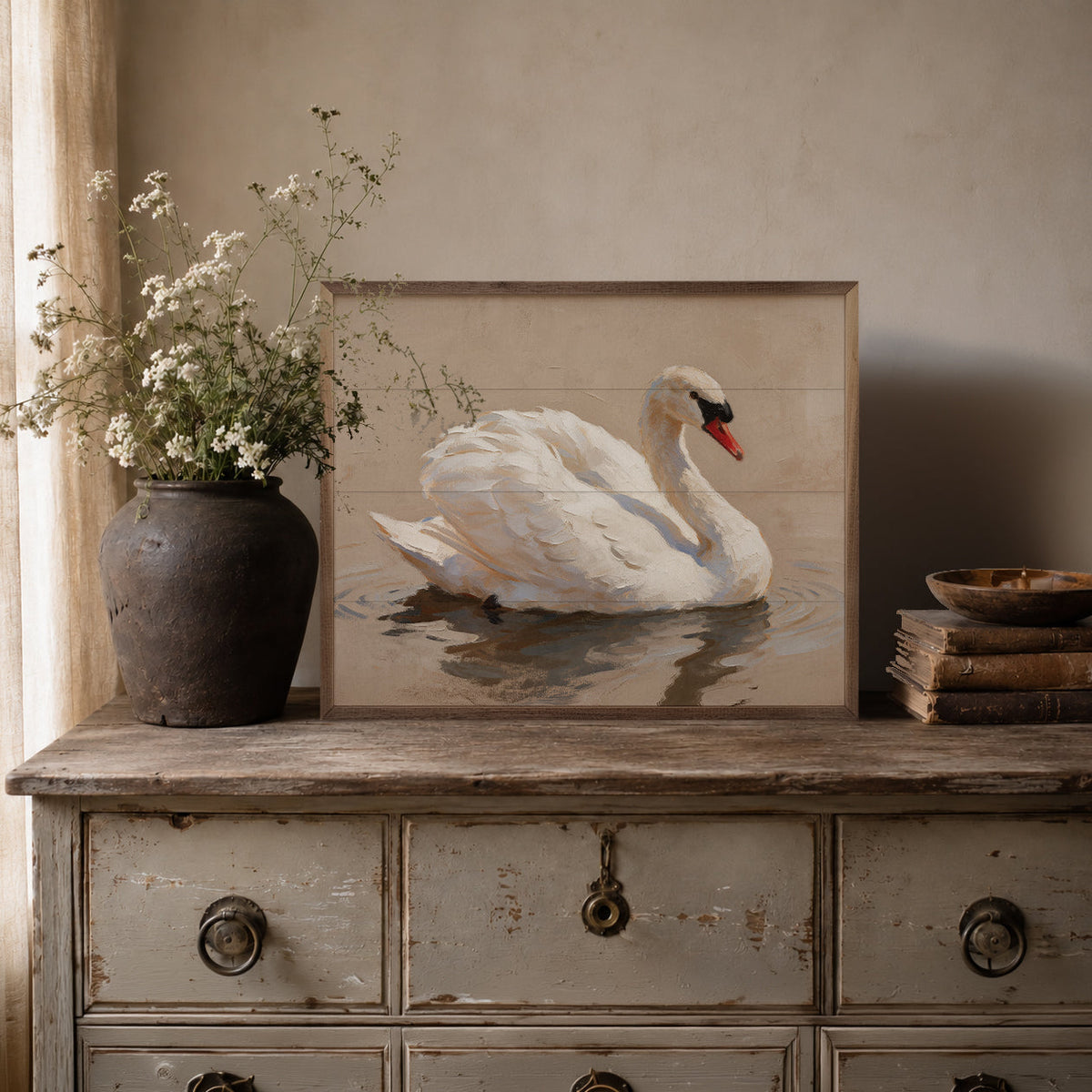Elegant White Swan On Calm Water