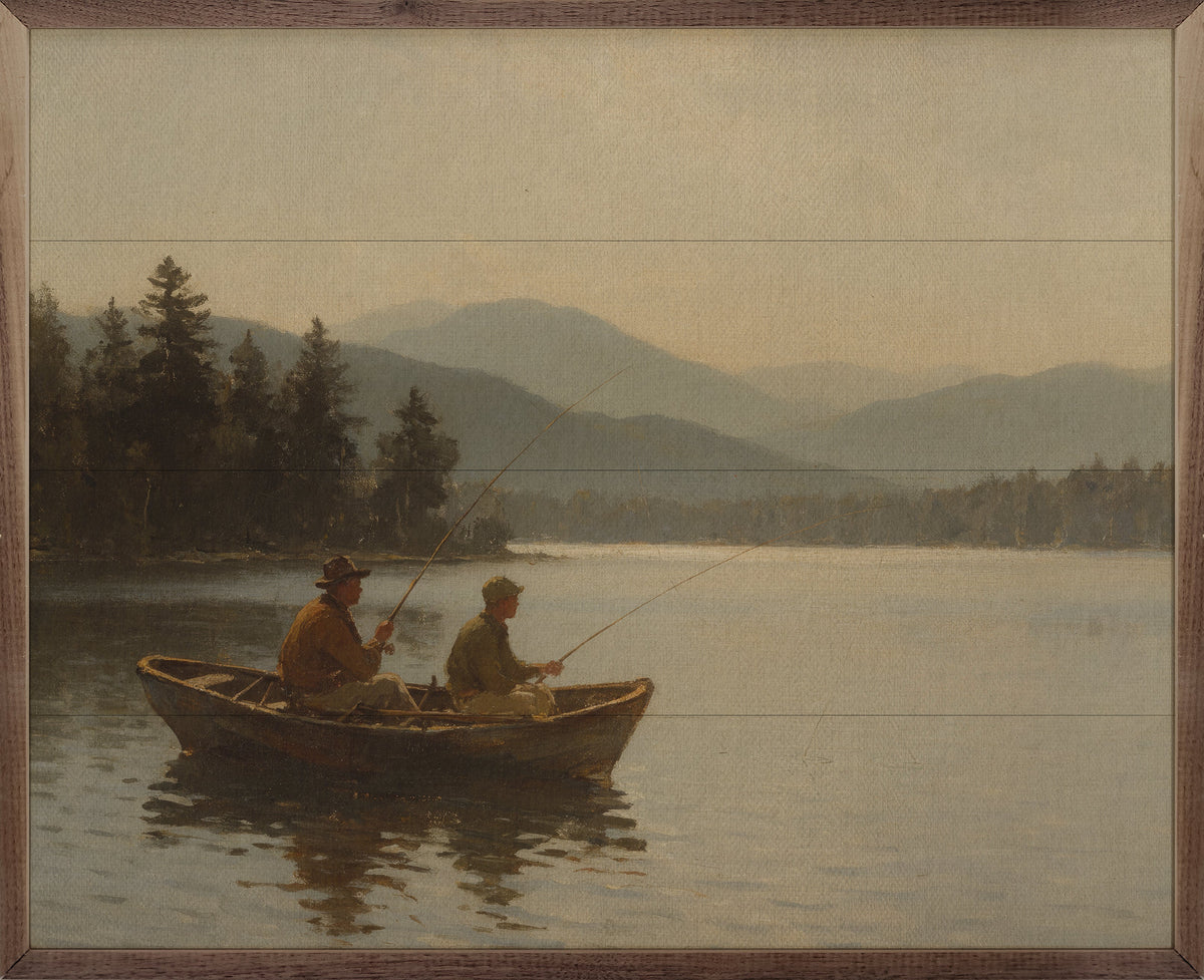 Father And Son Vintage Fishing Scene