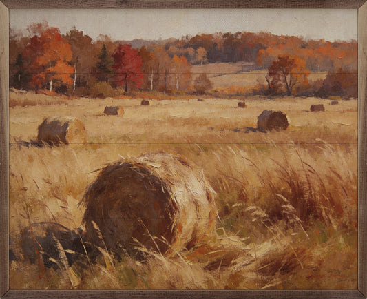 Rolling Autumn Field With Hay Bale