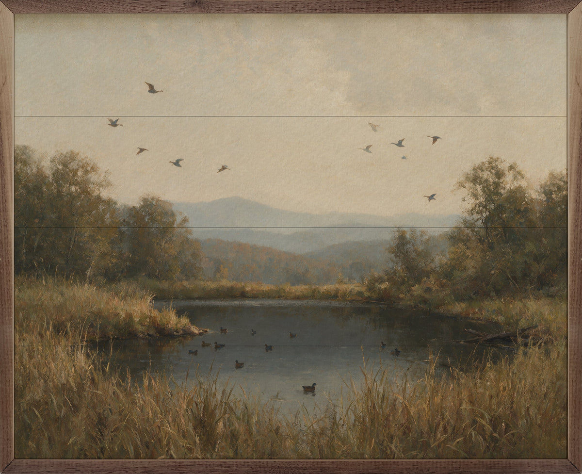 Vintage Duck Pond Mountain Landscape