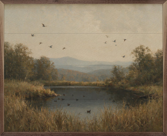 Vintage Duck Pond Mountain Landscape