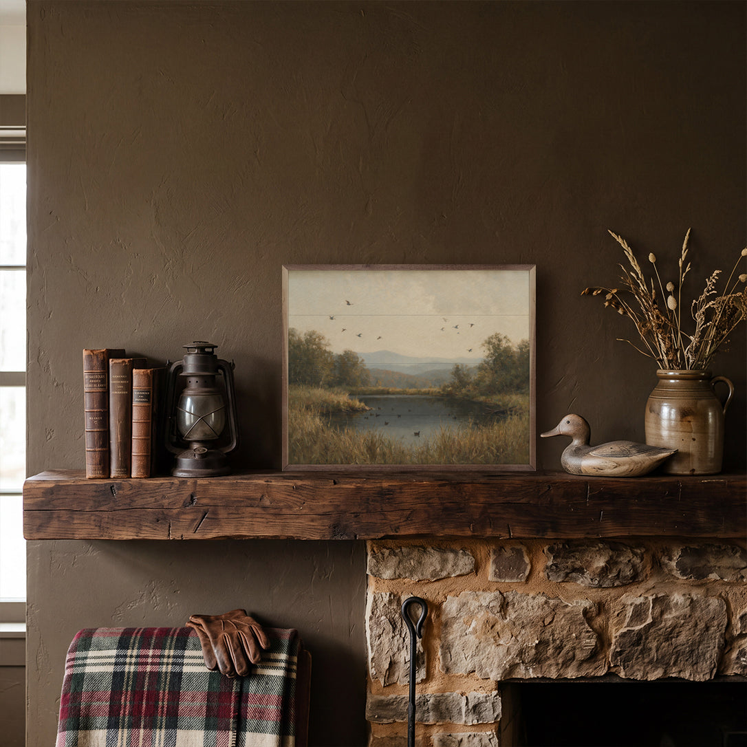 Vintage Duck Pond Mountain Landscape