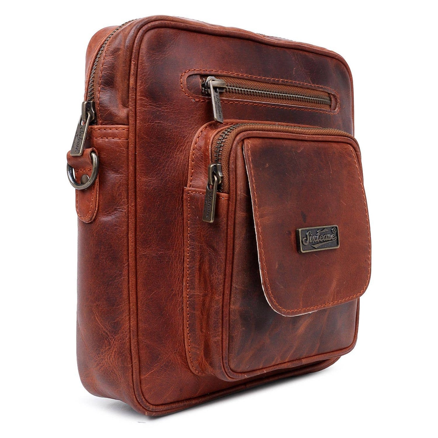 Genuine Leather Crossbody Bag - Chestnut Brown