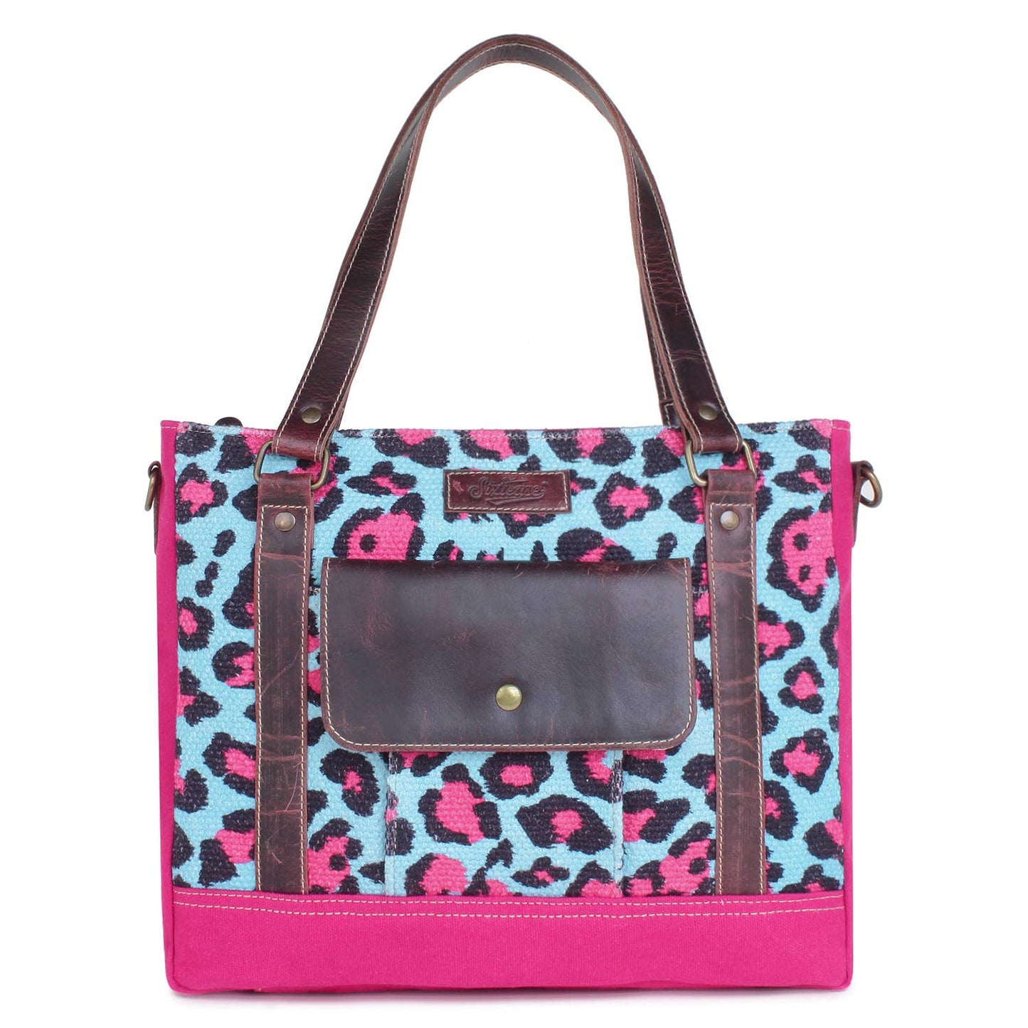 Pink Leopard Up-cycled Canvas & Genuine Leather Tote Bag