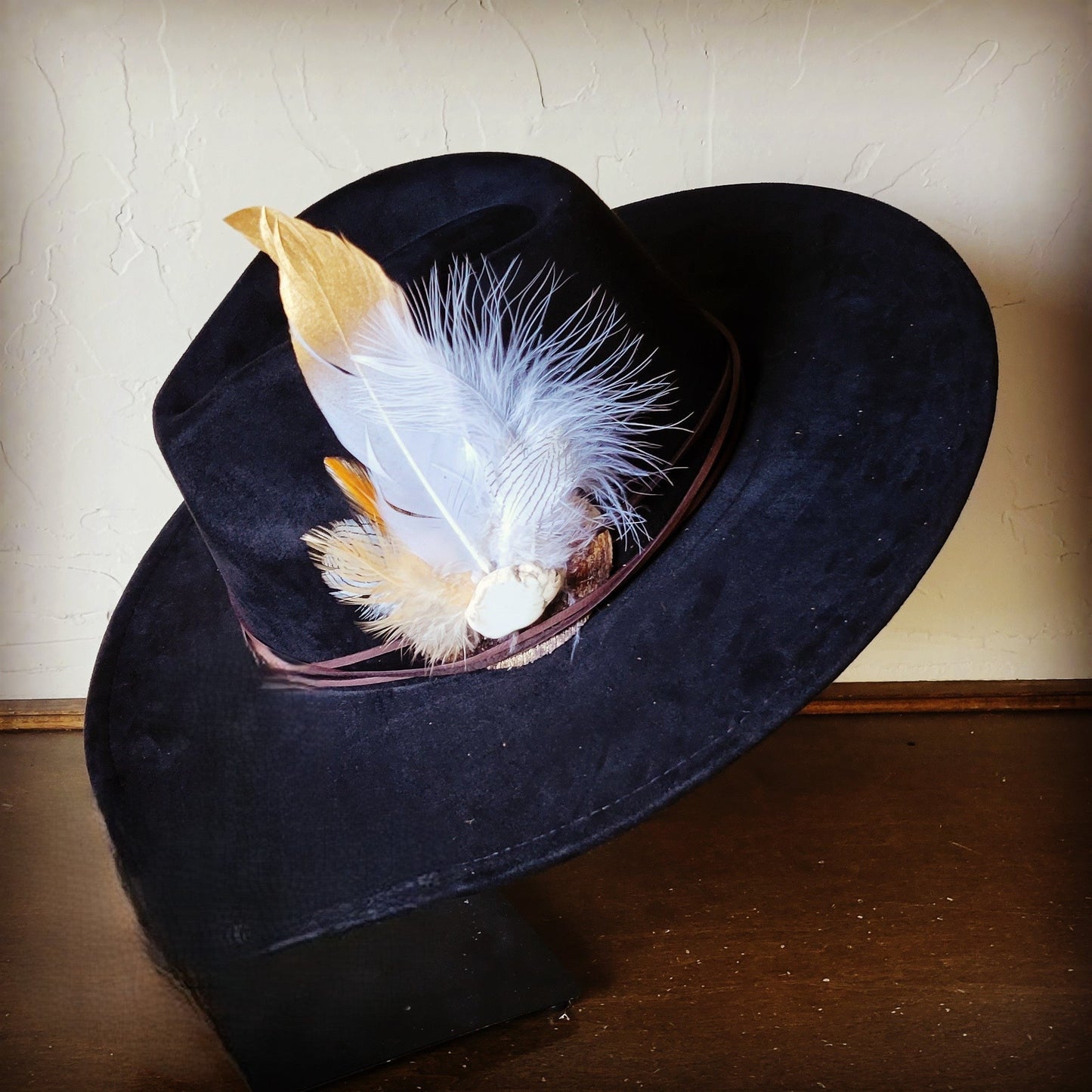 Dark Metallic Feather & Turquoise Slab Hat Band + Choice of Hat 986d