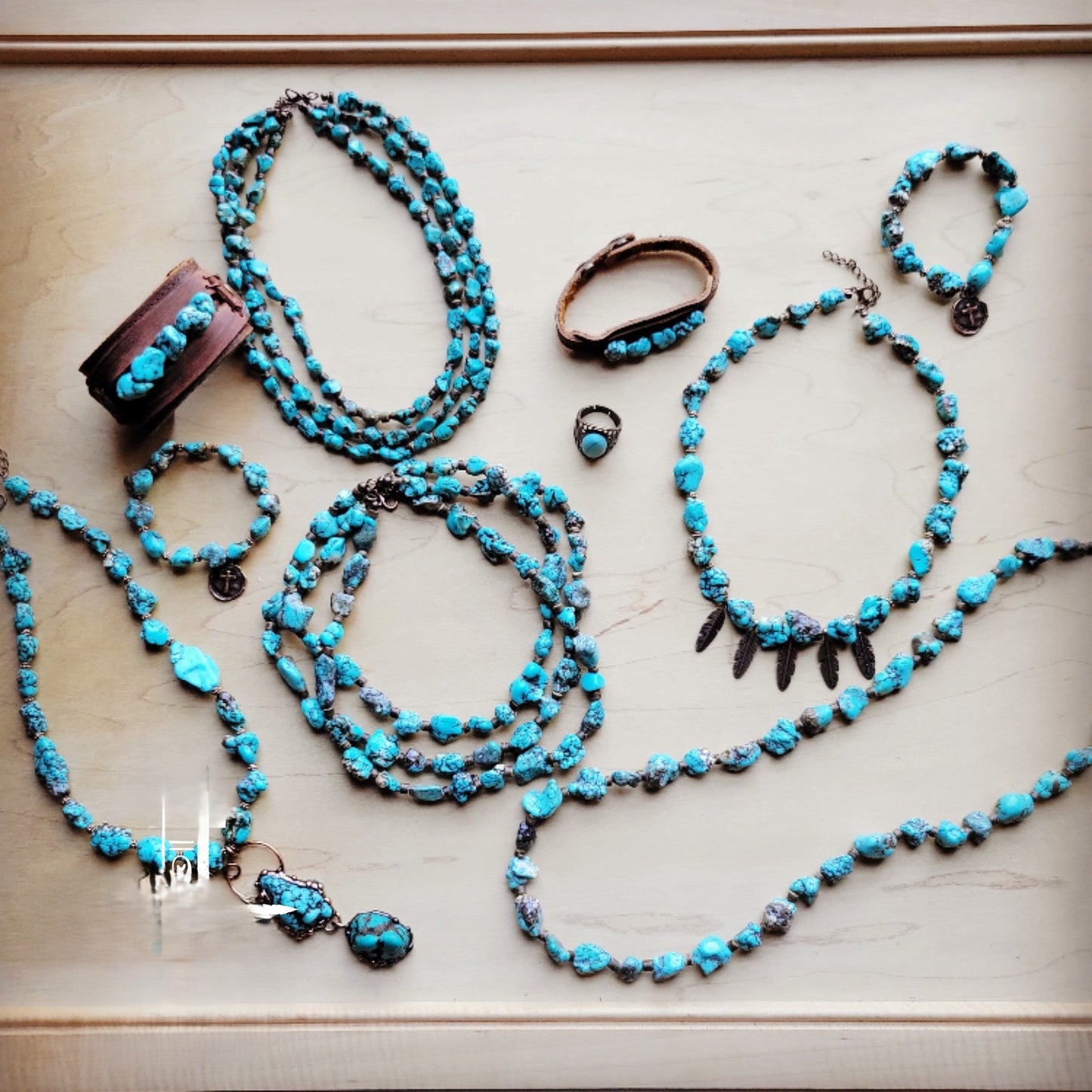 **Triple Strand Blue Turquoise & Copper Collar Necklace 259e