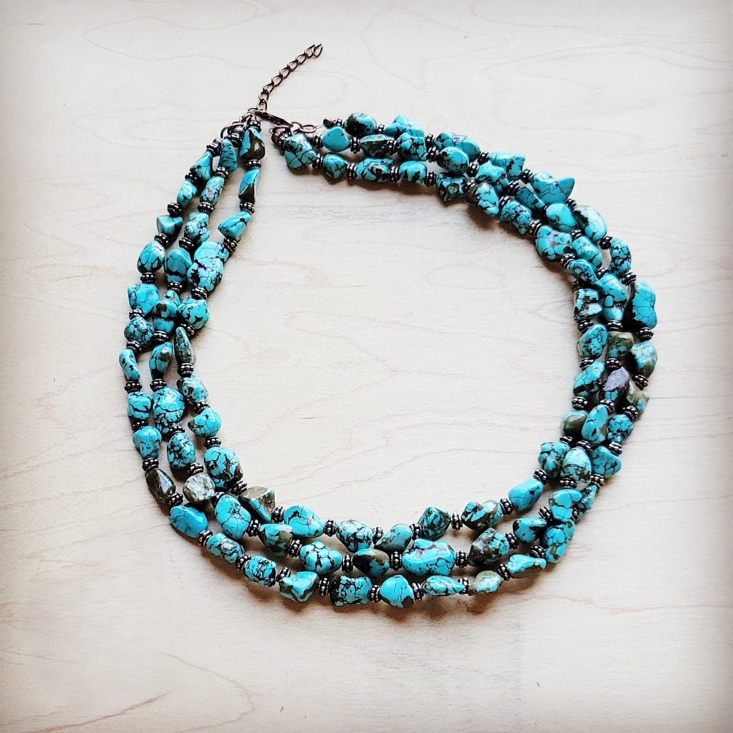**Triple Strand Blue Turquoise & Copper Collar Necklace 259e