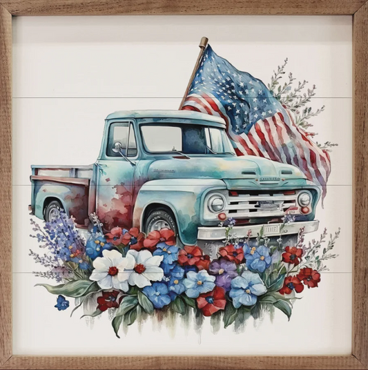 Blue Truck With Flag image 0