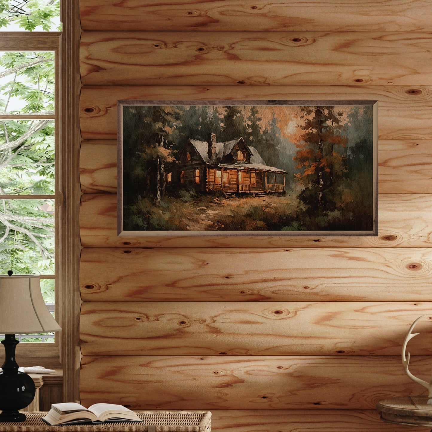 Cabin Among Pines Sunrise