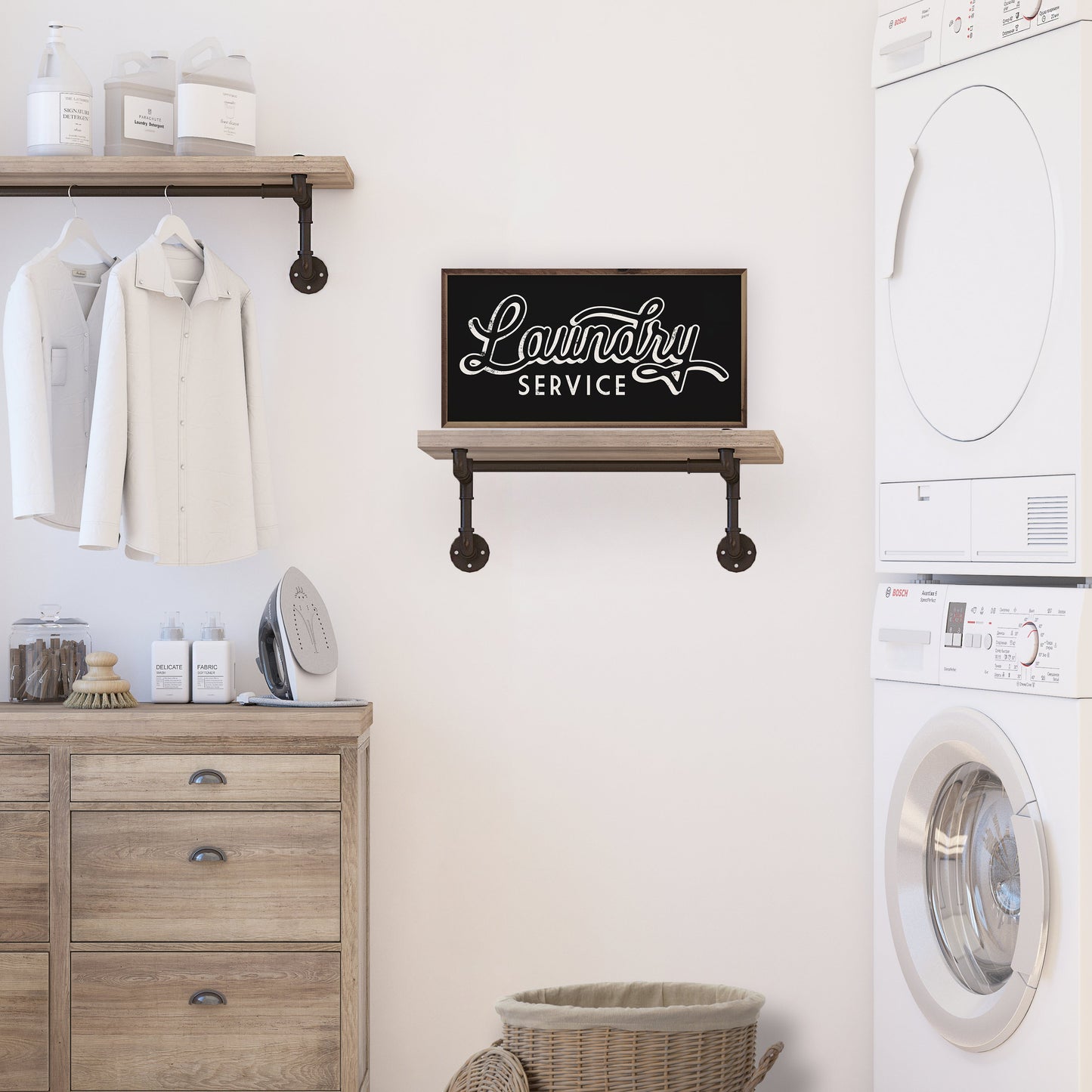 Laundry Service White Outline Black