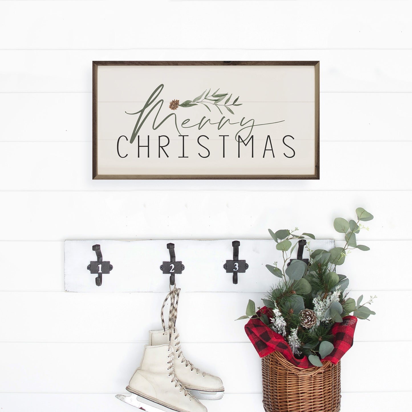 Merry Christmas Pinecone Whitewash