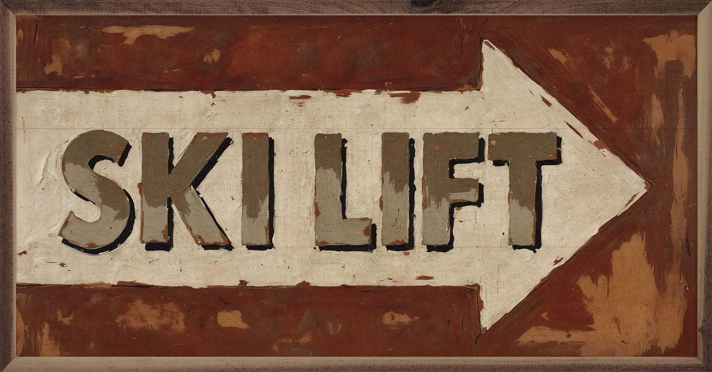 Ski Lift Arrow Rust Sign