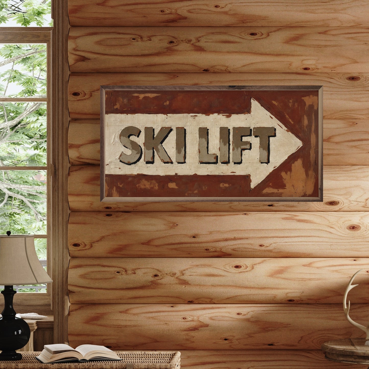 Ski Lift Arrow Rust Sign