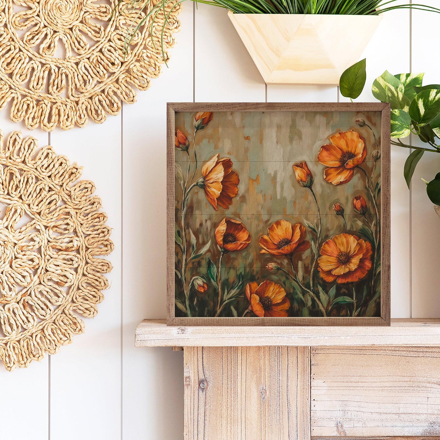 Orange Poppies Dark Grass
