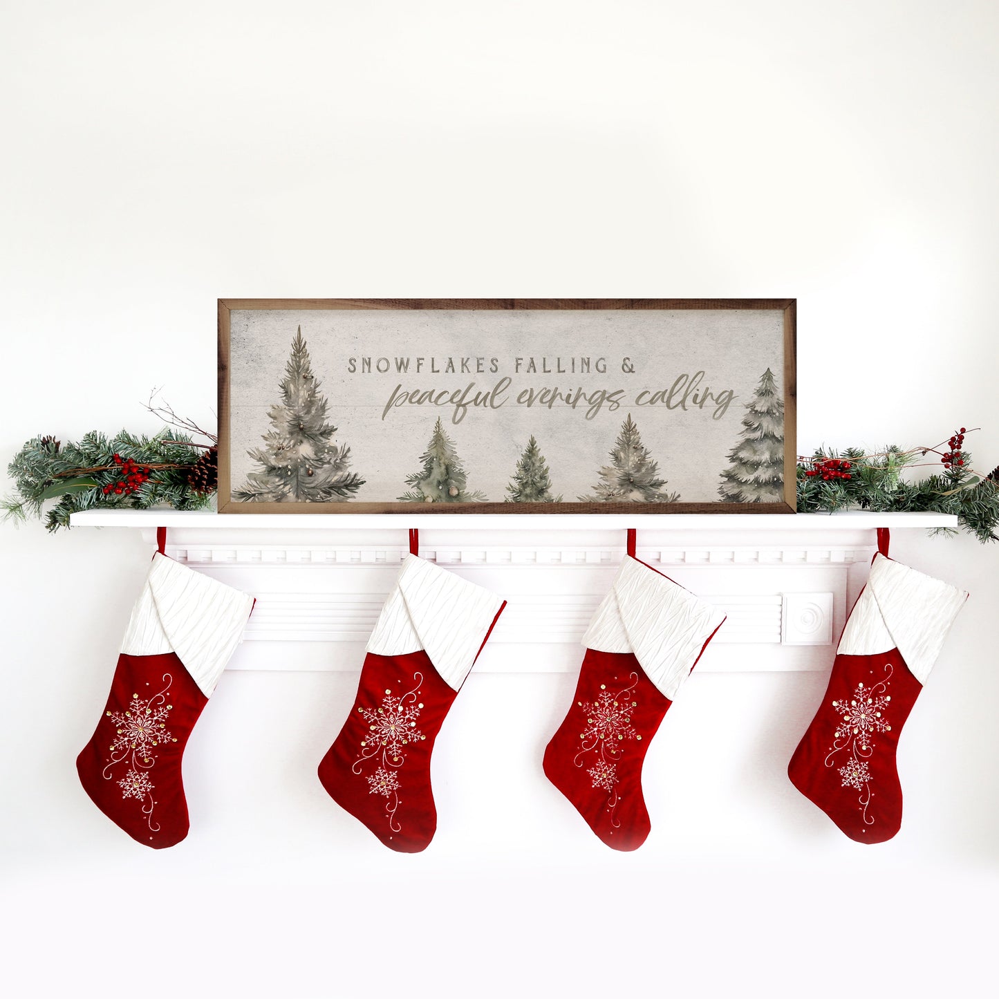 Snowflakes Falling Pines White