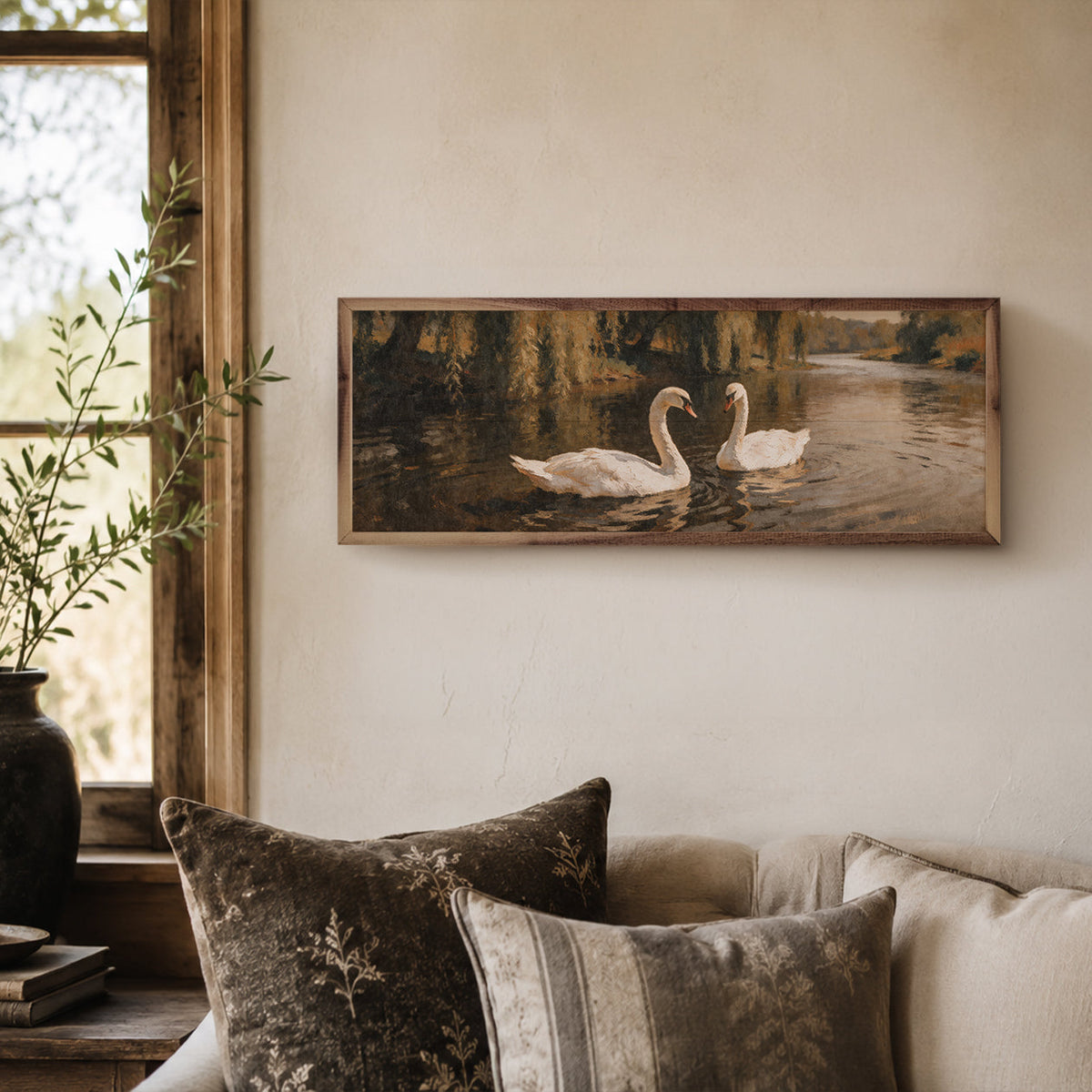 Swans Along A Quiet Riverbank