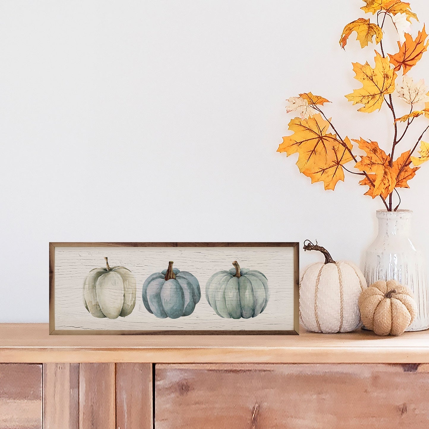 Three Pumpkins Blue Whitewash