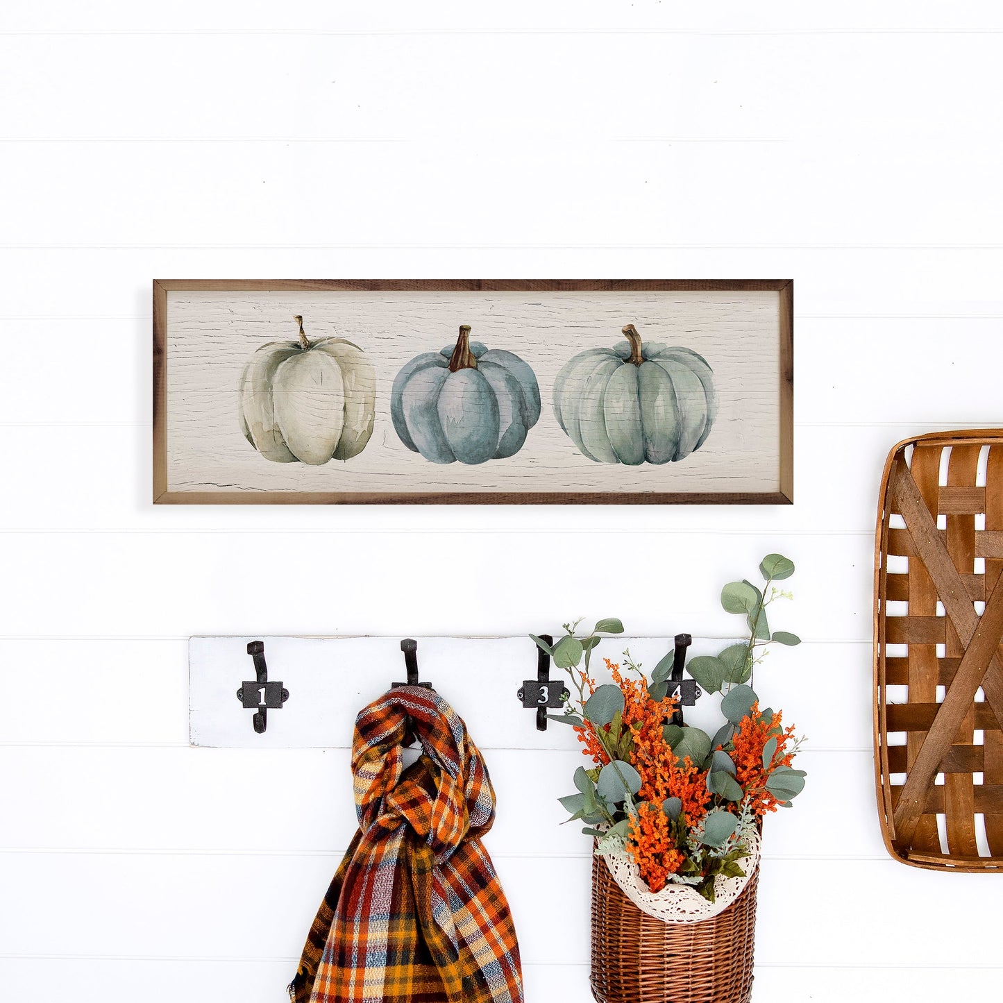 Three Pumpkins Blue Whitewash