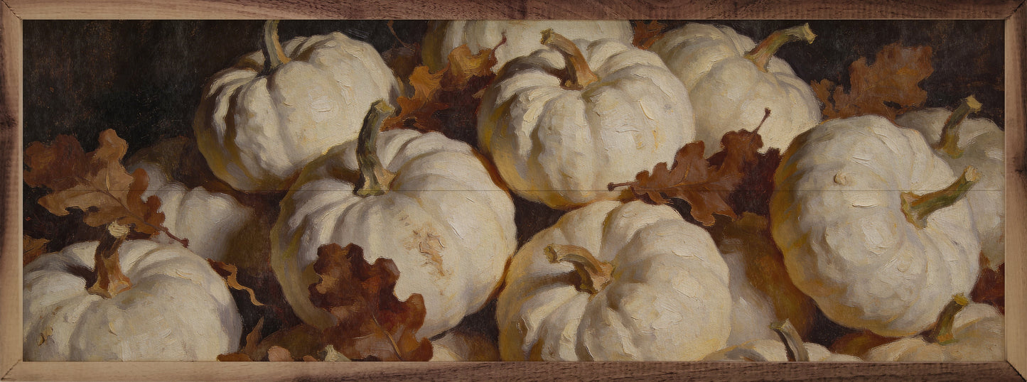 White Pumpkin Cluster In Autumn Leaves