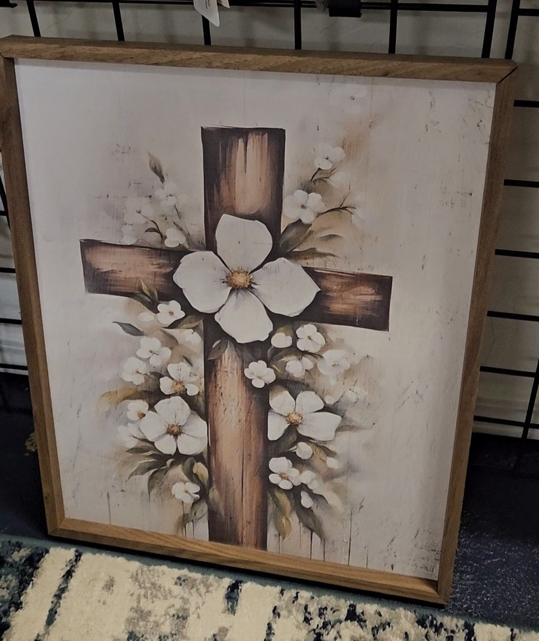 Flowers Behind Cross Whitewash image 1