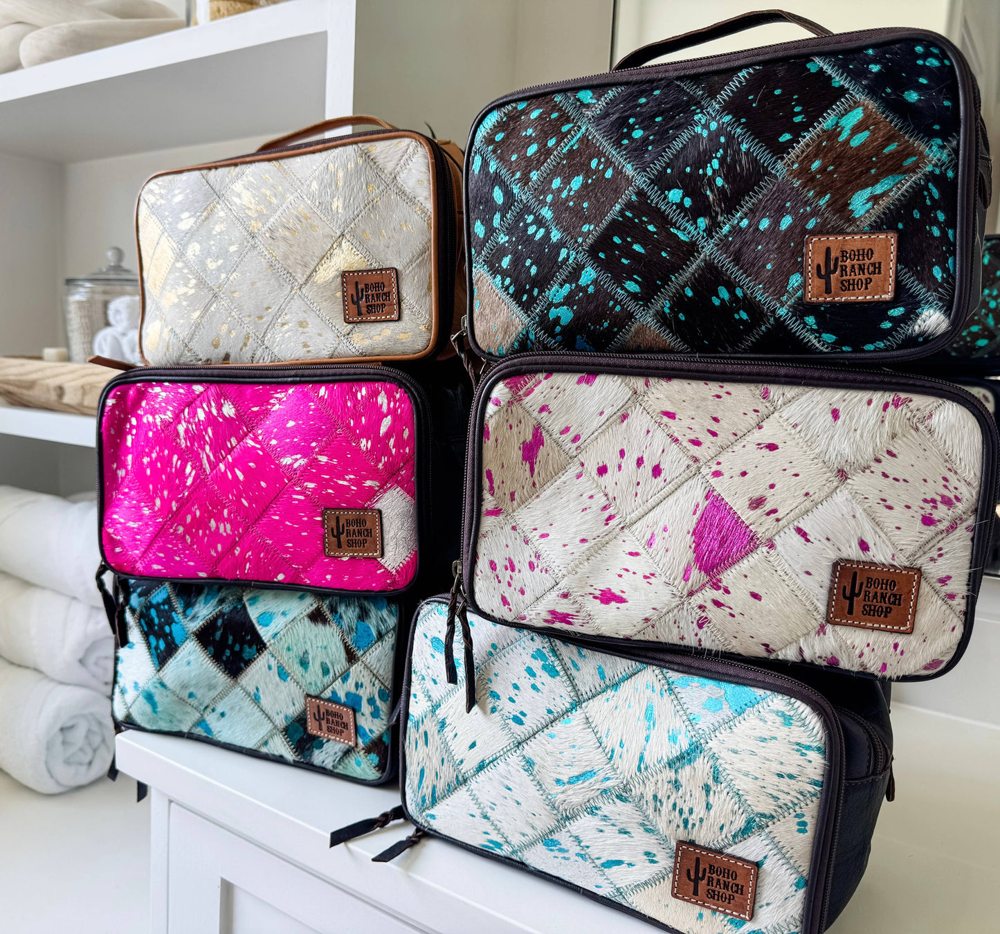 Genuine Leather Cowhide Cosmetic Travel Bag