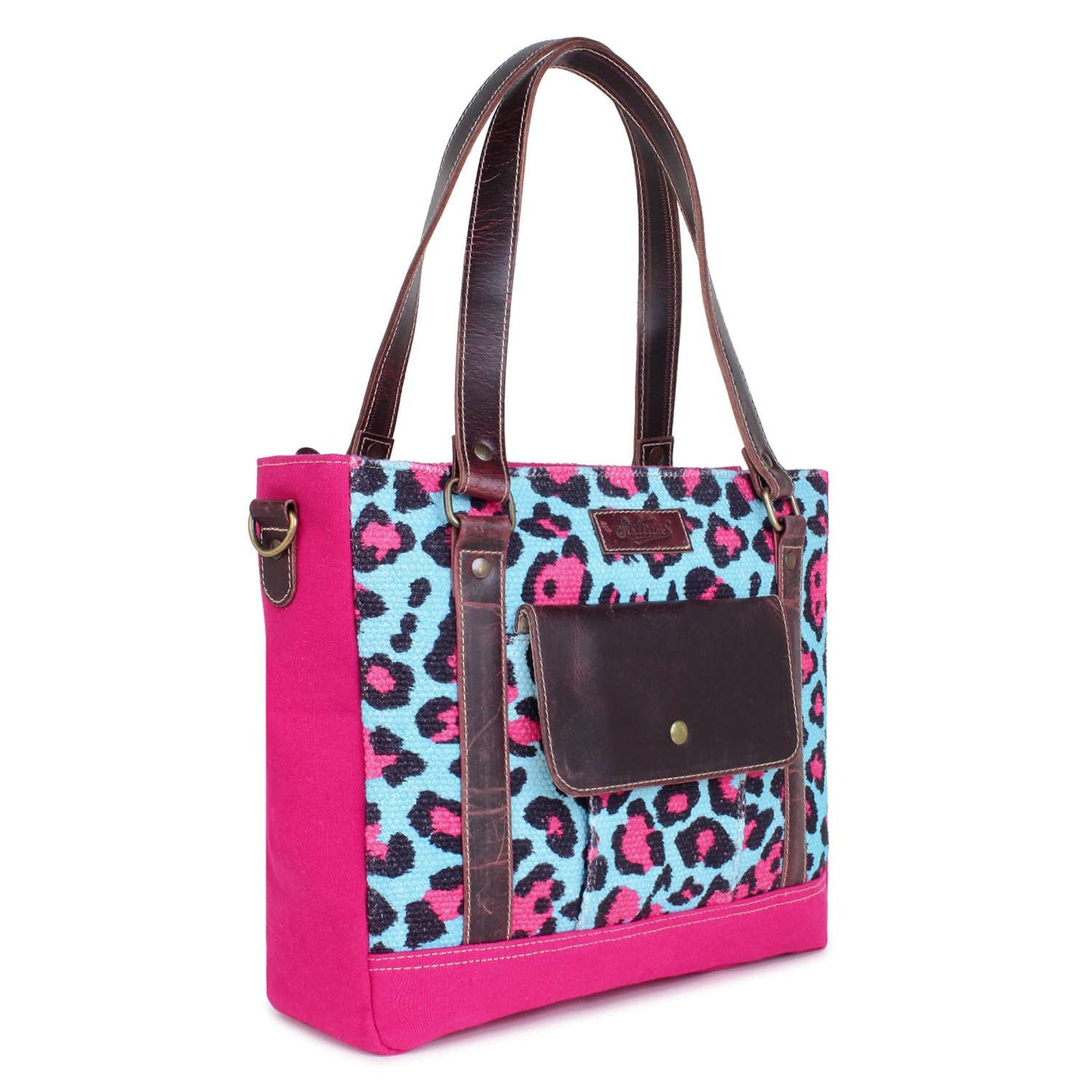 Pink Leopard Up-cycled Canvas & Genuine Leather Tote Bag